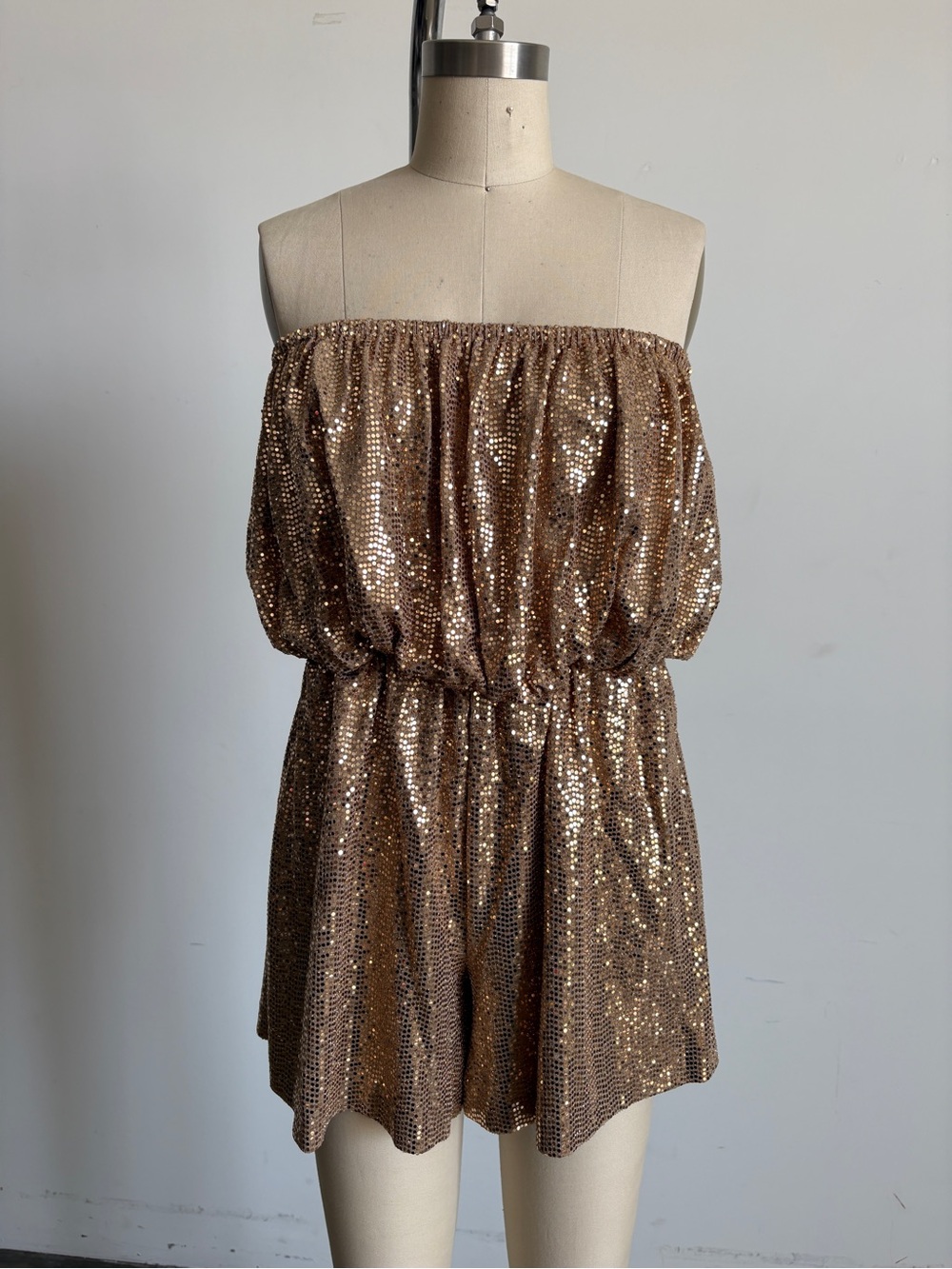 $495 NWT Halston Milly Disco Jersey Romper in Gold Sz 4